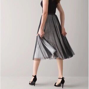 WHBM Sheer Polka Dot Pleated Midi Skirt Womens Size‎ 0 Preppy Mod Retro Classic